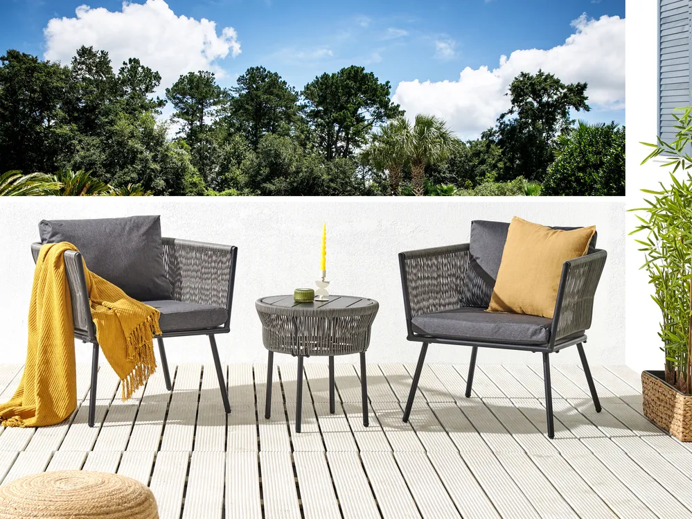 Bistro Set inkl. Kissen GARGANO Polyrattan Grau