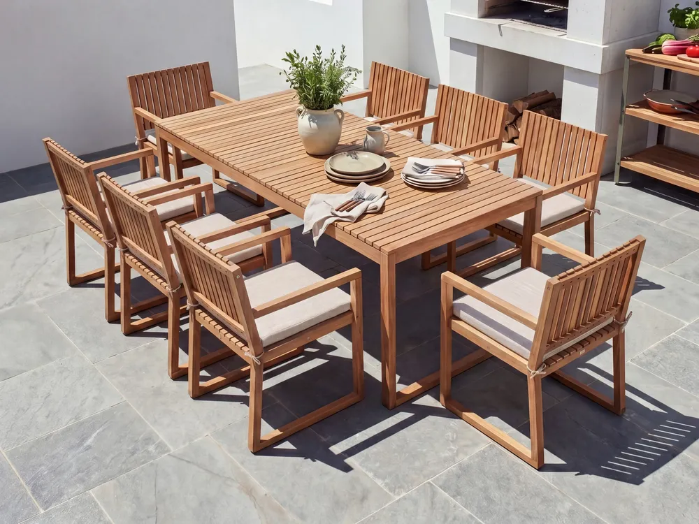 Gartenmöbel Set 8-Sitzer SASSARI PREMIUM inkl. Kissen zertifiziertes Akazienholz Hellbeige