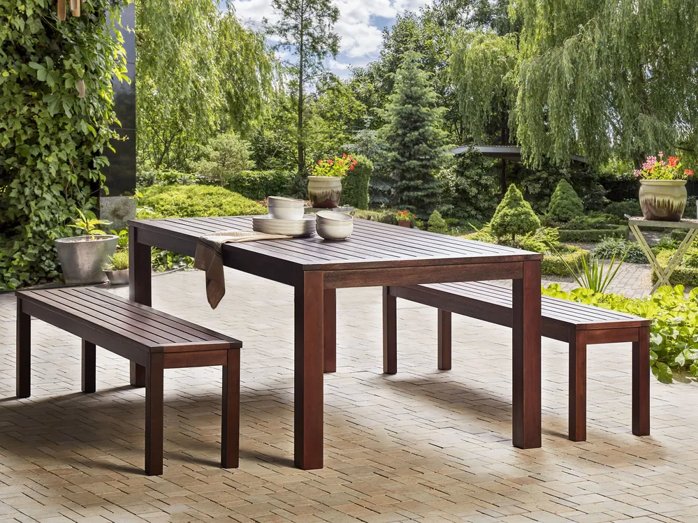Gartenmöbel Set mit Bänken 6-Sitzer TUSCANIA Eukalyptusholz Dunkelbraun_937346