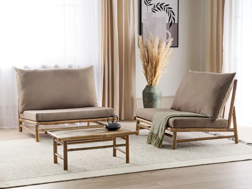 Lounge Set mit Tisch 2-Sitzer TODI Bambus Taupe - Beliani.de