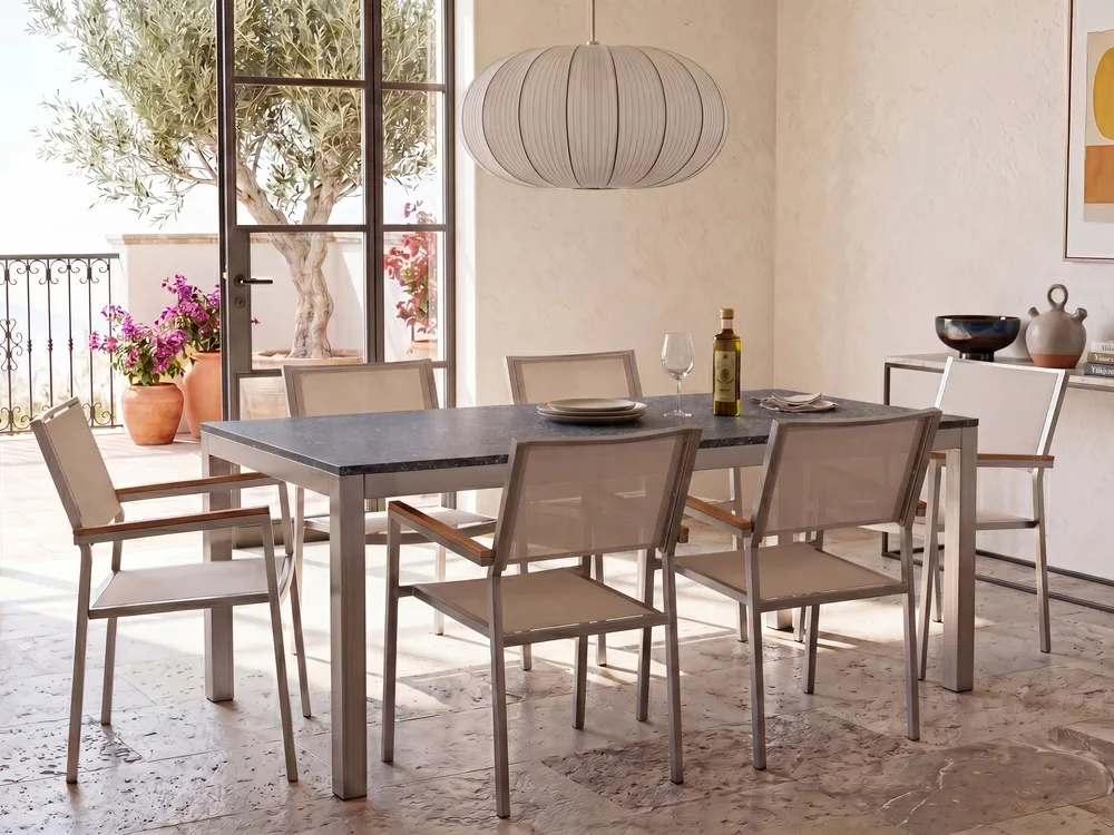 Gartenmöbel Set 6-Sitzer GROSSETO Granit poliert Grau / Beige_1105613