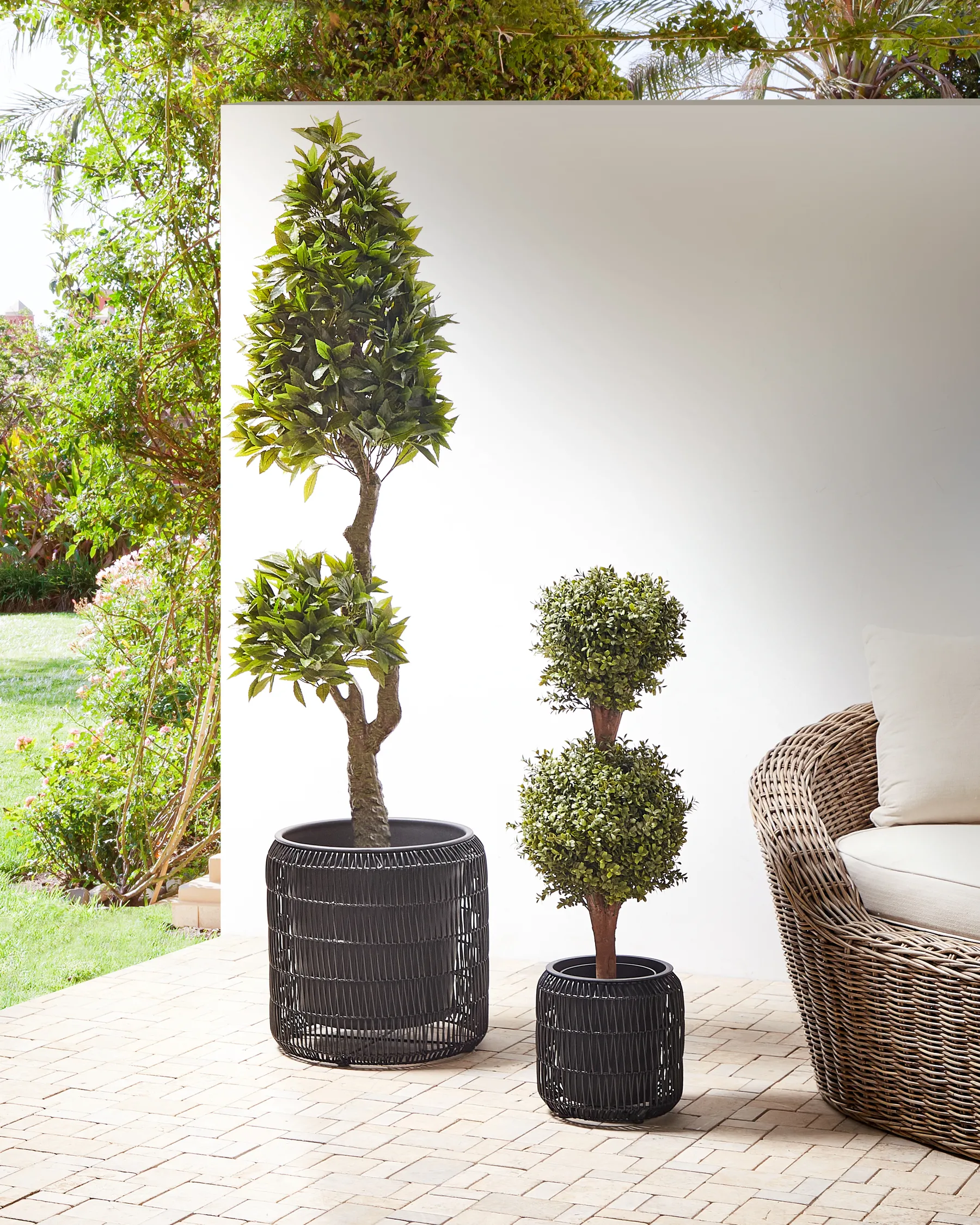 Set mit 2 Blumentöpfen BRODIEA 26/45 cm Polyrattan Schwarz_897176