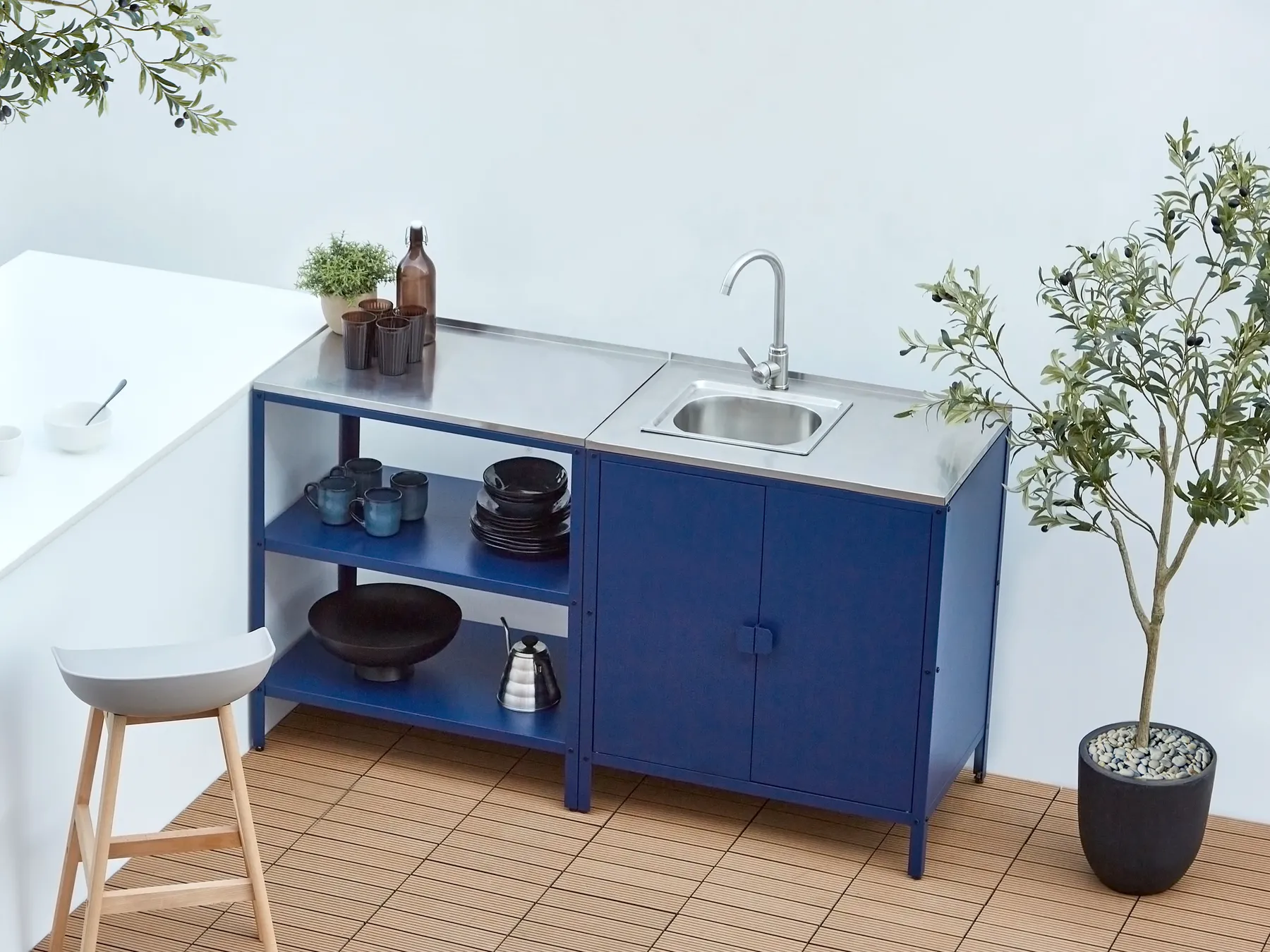 2 Piece Outdoor Kitchen Set with Sink VILAMA Blue Metal_974592