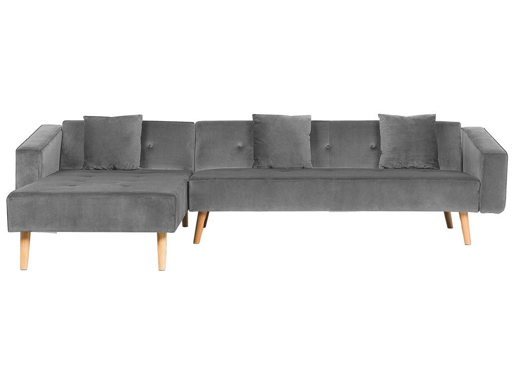 Corner Sofa Bed 4 Seater VADSO Velvet Grey Right Hand