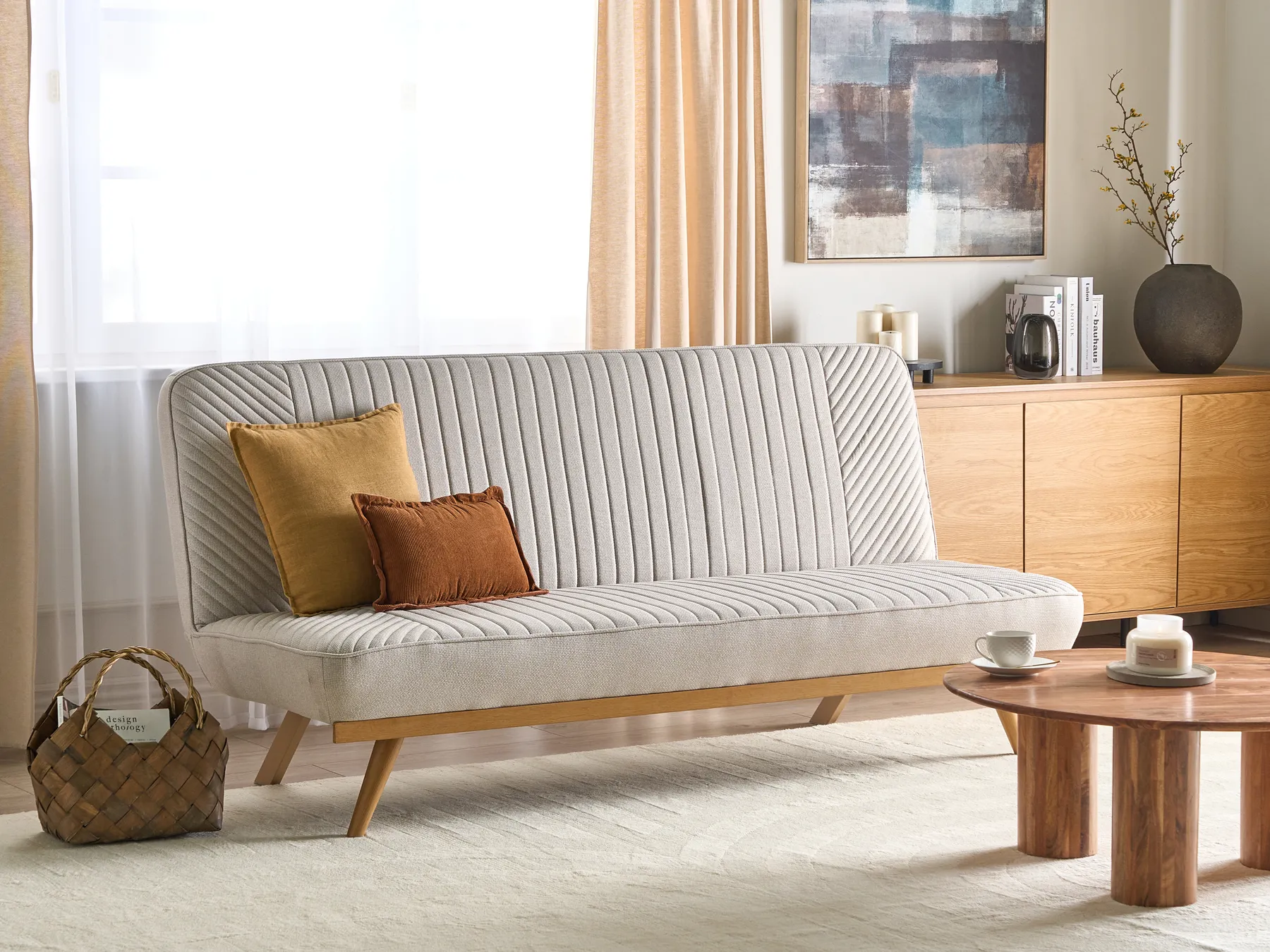 Schlafsofa 2-Sitzer KALFAFEL Stoff Hellbeige_907874