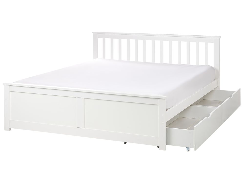 Bed met 2 lades OLENDON Dennenhout Wit 160 x 200 cm