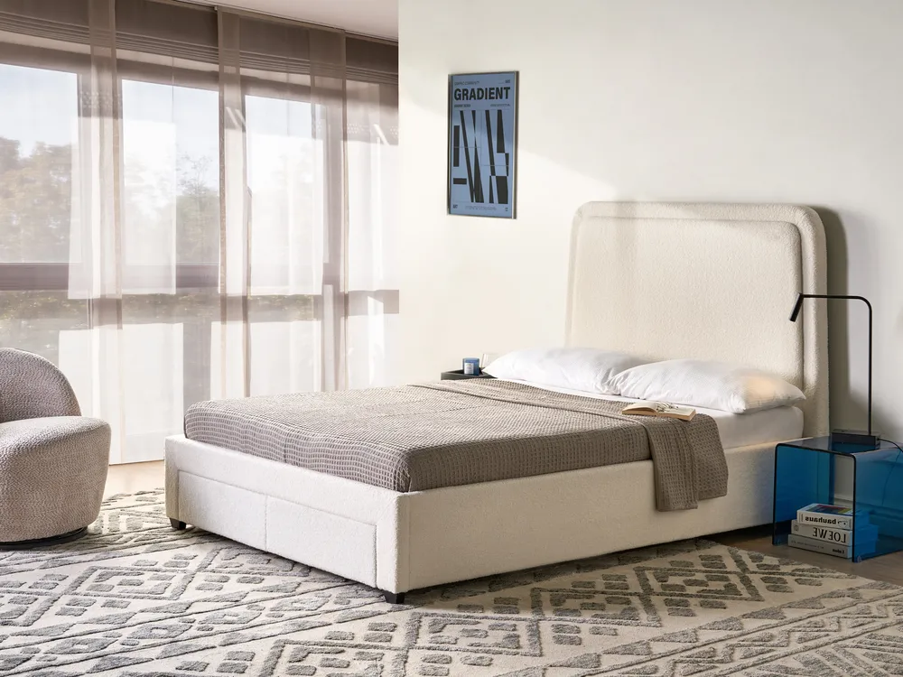 Bed with Storage Drawers SARDENT Boucle Off-White 140 x 200 cm (EU Double)_1009085