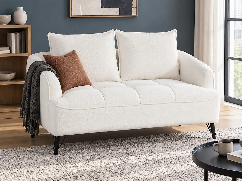 Sofa 2-Sitzer HOBRO Bouclé Weiß_1185369
