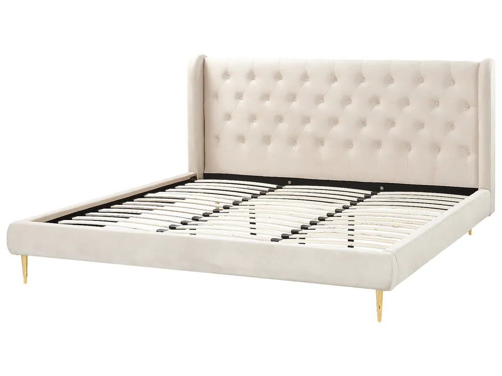 Bed Velvet FORBACH 180 x 200 cm (EU Super King) Beige_843889