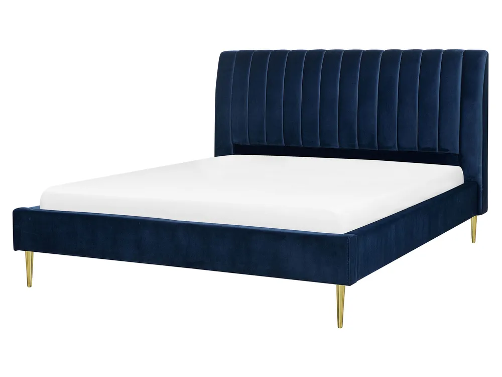 Bett mit Lattenrost Samtstoff MARVILLE 160 x 200 cm Marineblau