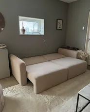 Sofa Bed 3 Seater VAXHOLM with Storage Boucle Light Beige_1047268