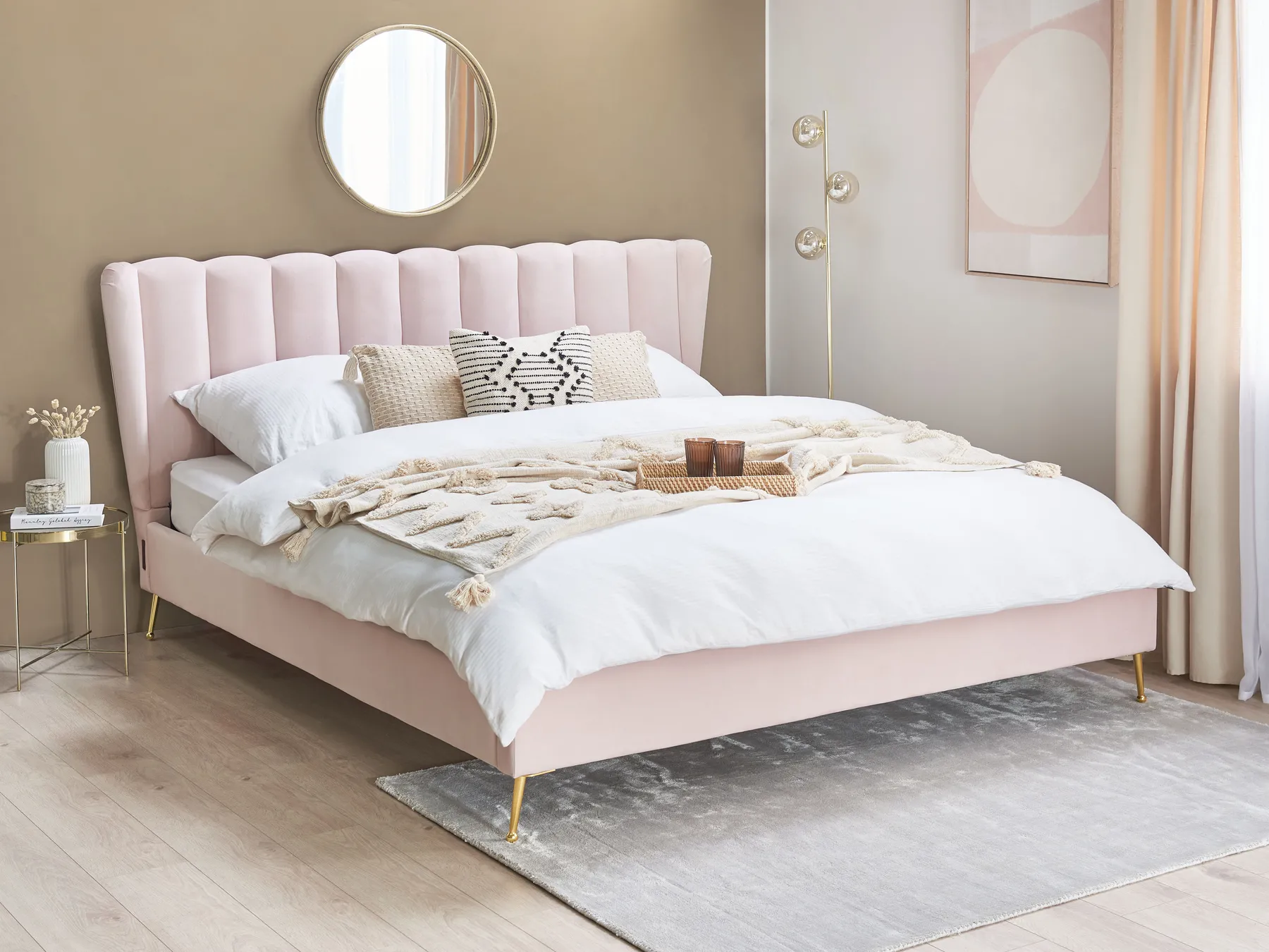 Bett mit Lattenrost Samtstoff MIRIBEL 180 x 200 cm Pastellrosa_870551