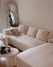 Ecksofa 4-Sitzer LUNGO mit Ottomane Bouclé Weiß linksseitig_1041850