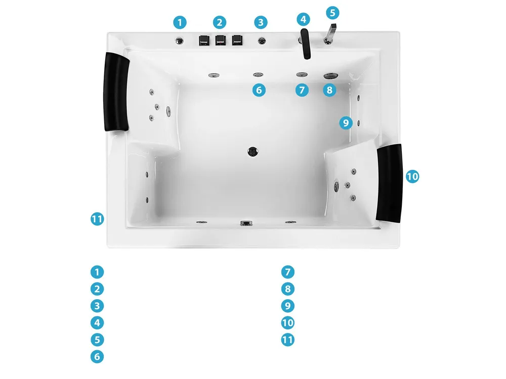 Kotna masažna kad z osvetlitvijo LED SALAMANCA 183 x 142 cm Bela_782684