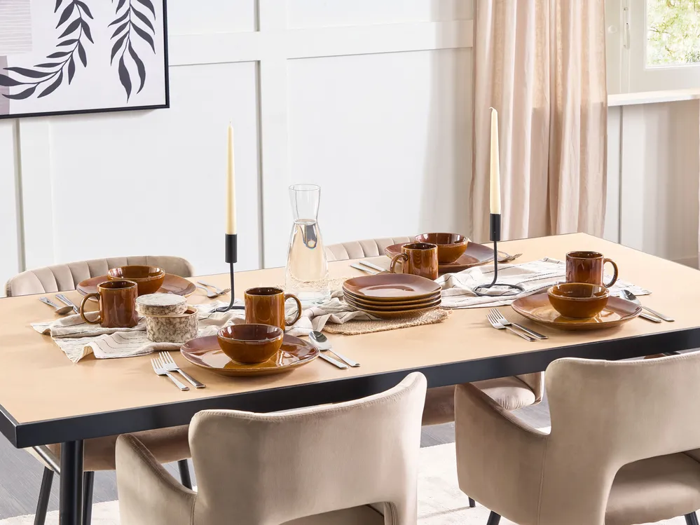Set of 16 Dinnerware TURMERIC Stoneware Golden Brown_863162