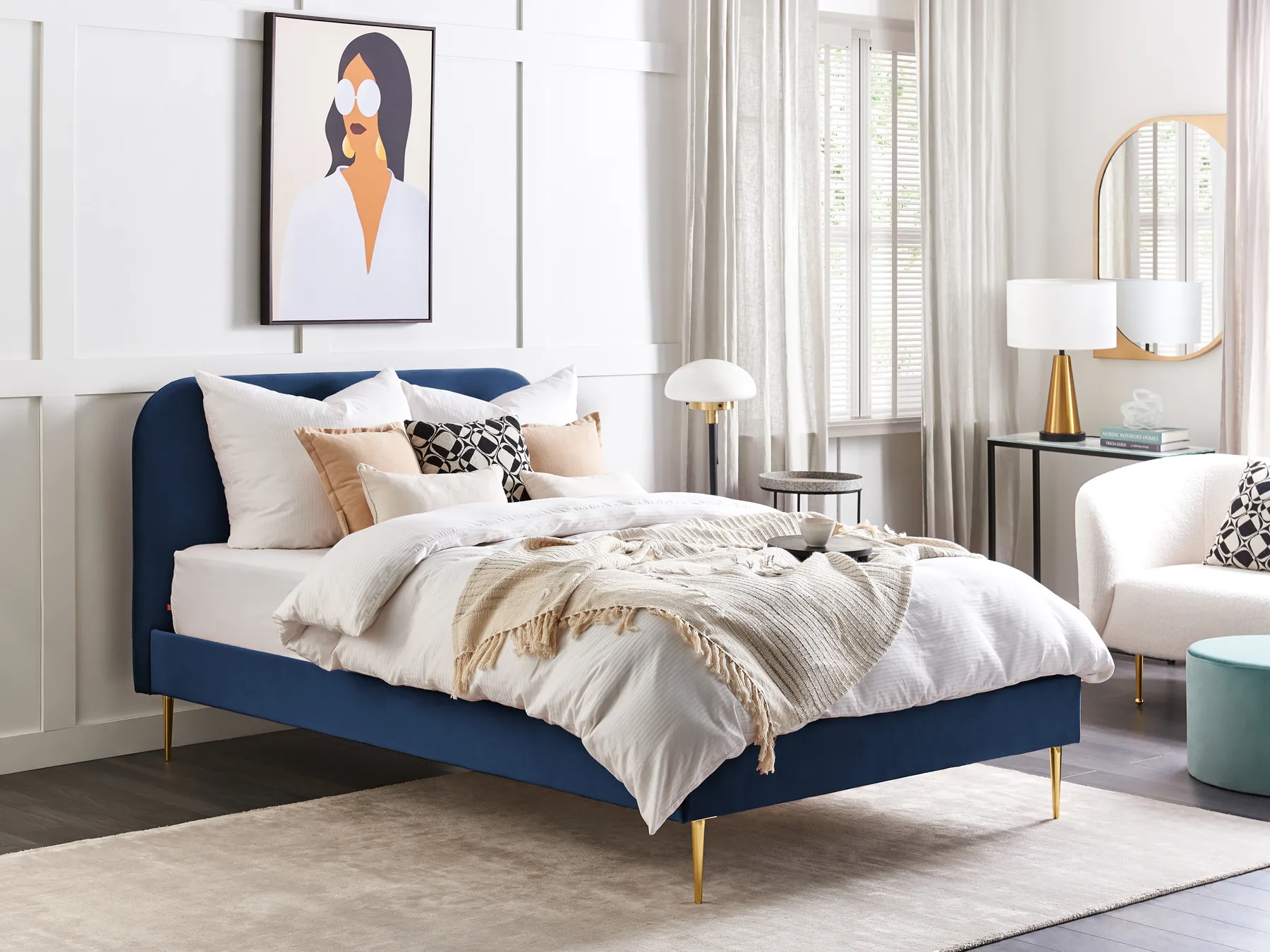 Bett mit Lattenrost Samtstoff FLAYAT 140 x 200 cm Marineblau_834191
