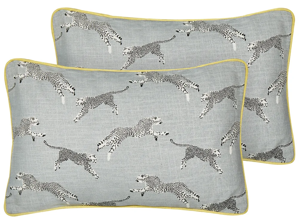 Dekokissen 2er Set ARALES 30 x 50 cm Baumwolle Hellgrau Tiermuster