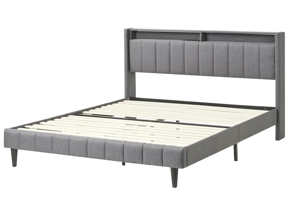Bed with LED BEAULIEU Fabric Dark Grey 160 x 200 cm (EU King Size) with USB Port with Storage_993603