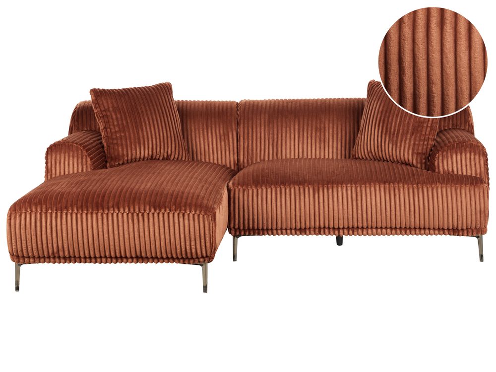 Ecksofa STENUM Cord Braun rechtsseitig