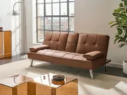 Sofa Bed 3 Seater ROXEN Faux Leather Golden Brown_1044114