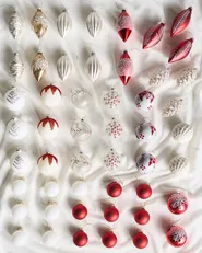 Set of 50 Baubles SNOWFLAKE Glass Red/ White_1028043