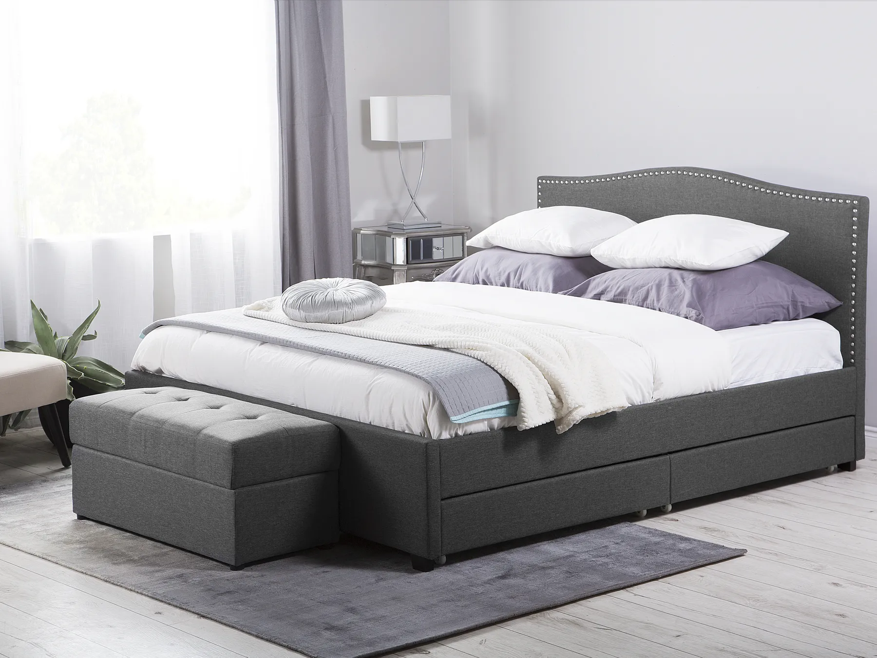 Bett mit Schubladen MONTPELLIER Stoff Dunkelgrau 160 x 200 cm_709499
