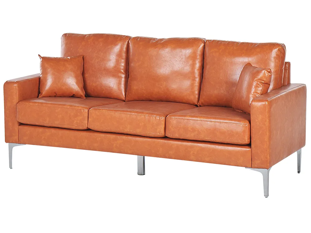 Sofa 3 Seater GAVLE Faux Leather Golden Brown_729853