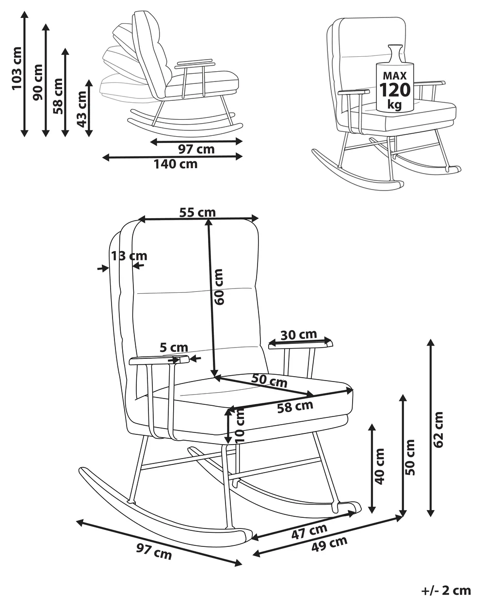 Rocking Chair ESKELIN Reclining Boucle Off-White_974866