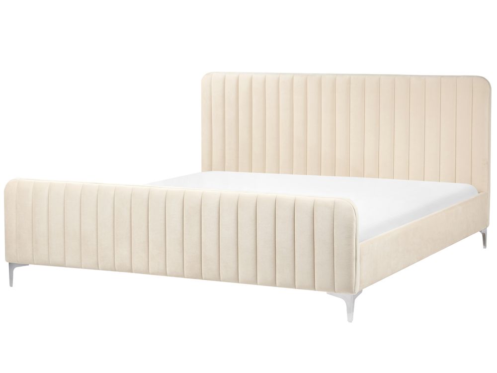 Bed Velvet LUNAN 180 x 200 cm (EU Super King) Light Beige