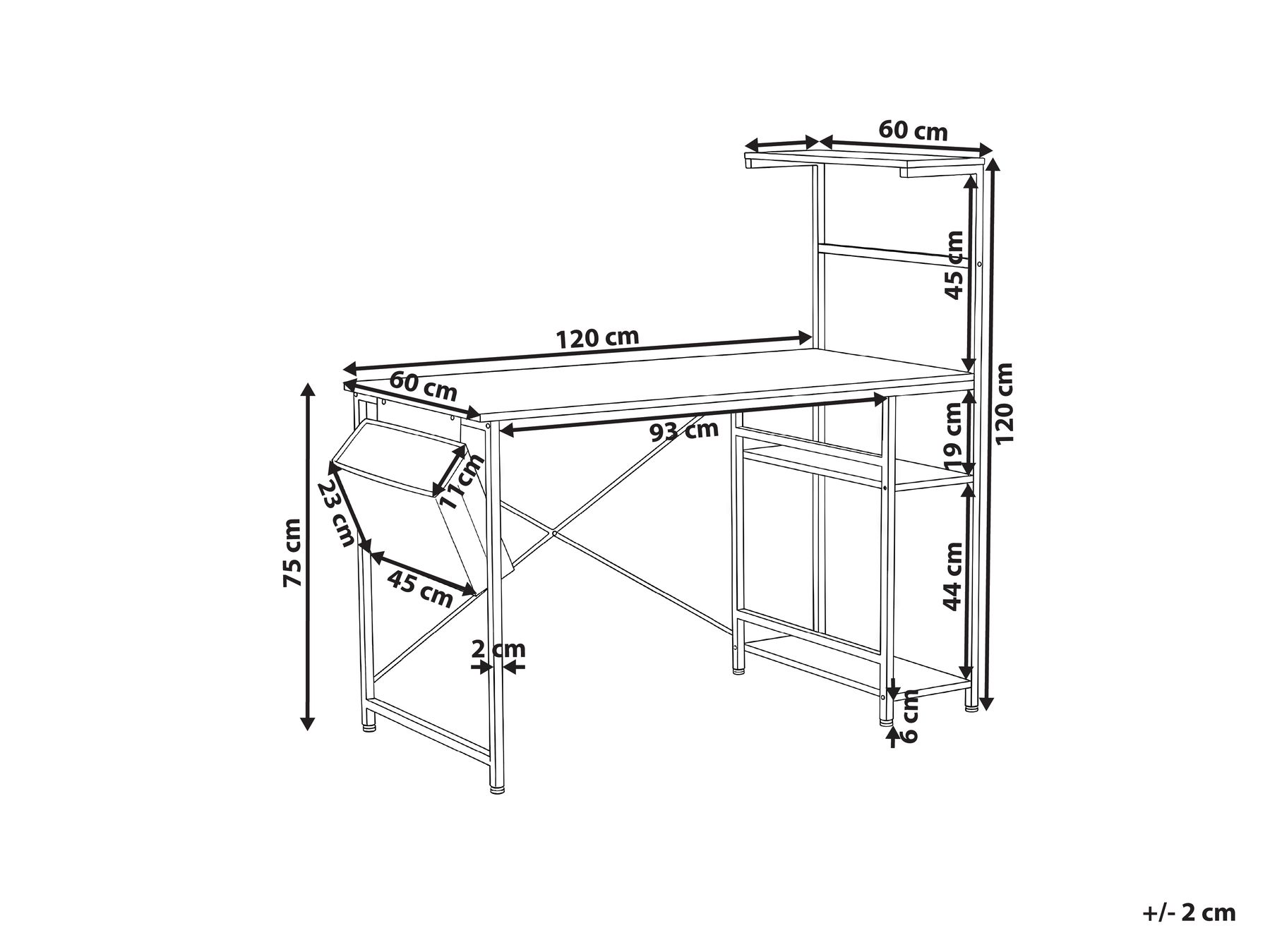 Schreibtisch ARAMINGO 120 cm 60 cm mit Stauraum Weiß_1044323