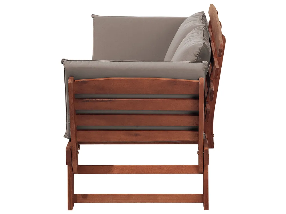 Garden Bench with Cushion PORTICI 210 cm Eucalyptus Wood Dark Brown/ Taupe_691782