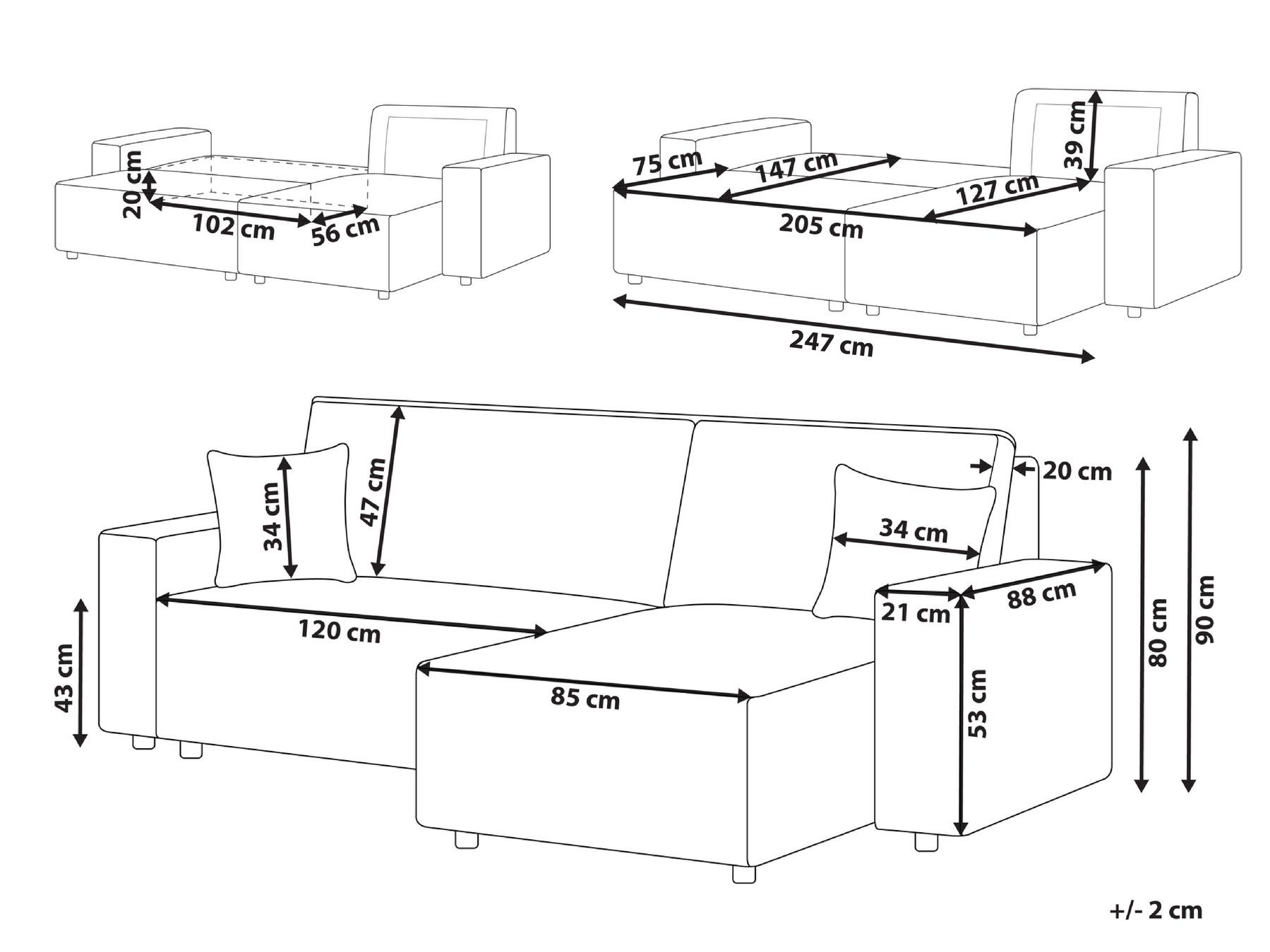 Corner Sofa Bed 3 Seater ABACKA Corduroy Beige Left Hand_896771