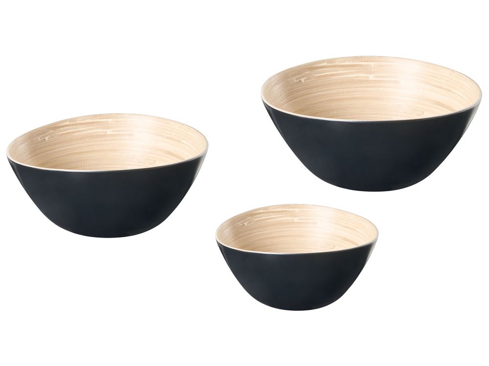 Set of 3 Bowls BONHEUR Bamboo Black