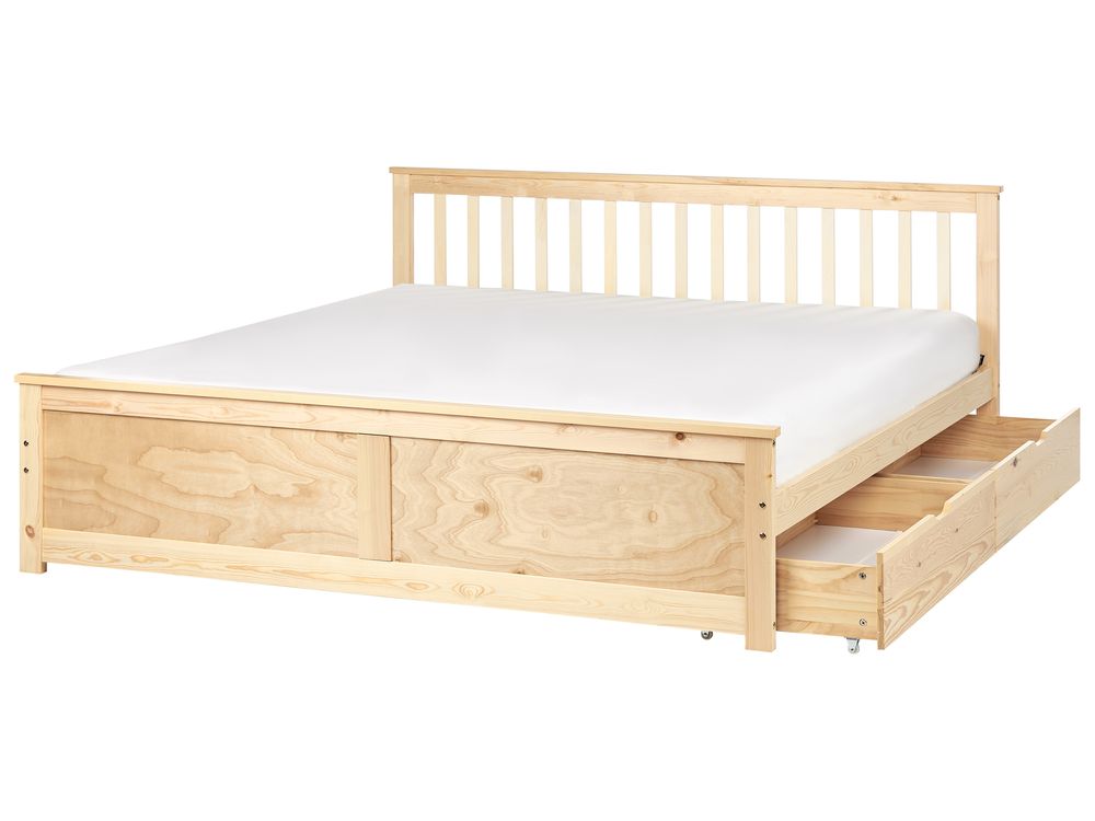 Bed with 2 Drawers OLENDON Pine Wood Light Brown 180 x 200 cm (EU Super King)