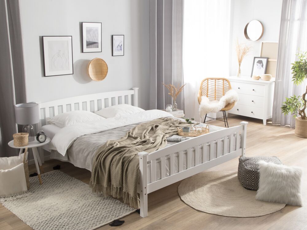 Bed Pine Wood GIVERNY 180 x 200 cm (EU Super King) White