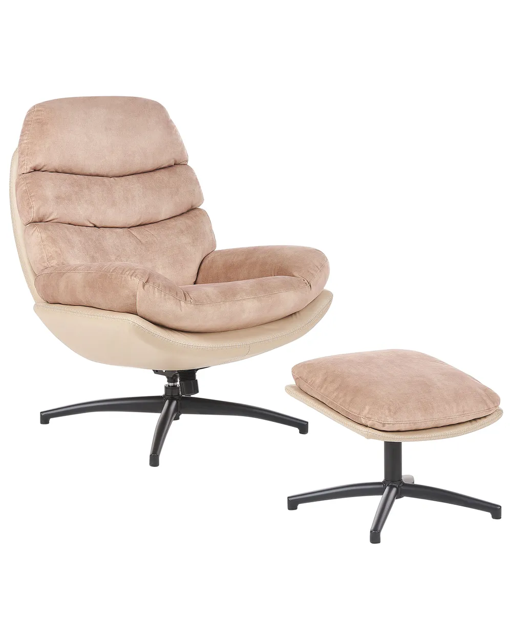 Drehsessel EIDE mit Fußstütze Samtstoff Sandbeige