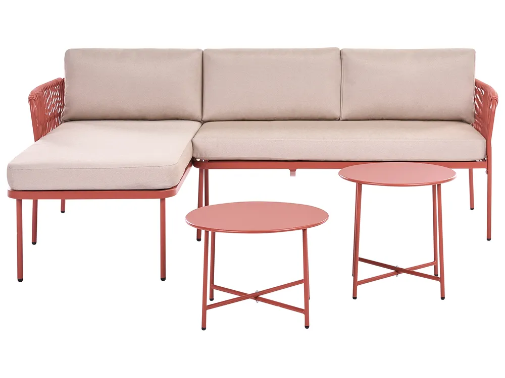 Garten Ecksofa 3-Sitzer ONZO mit Tischen Metall Rot rechtsseitig