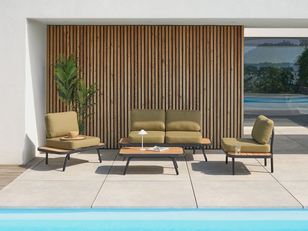 Lounge Set mit Tisch 4-Sitzer MINOZZO zertifiziertes Akazienholz Olivgrün