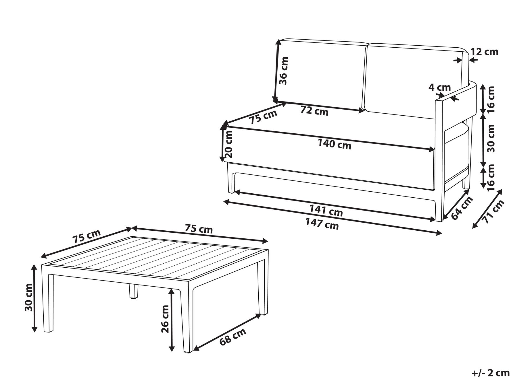 Gartensofa mit Tisch 2-Sitzer SAMPIERI Metall Hellbraun_1000039