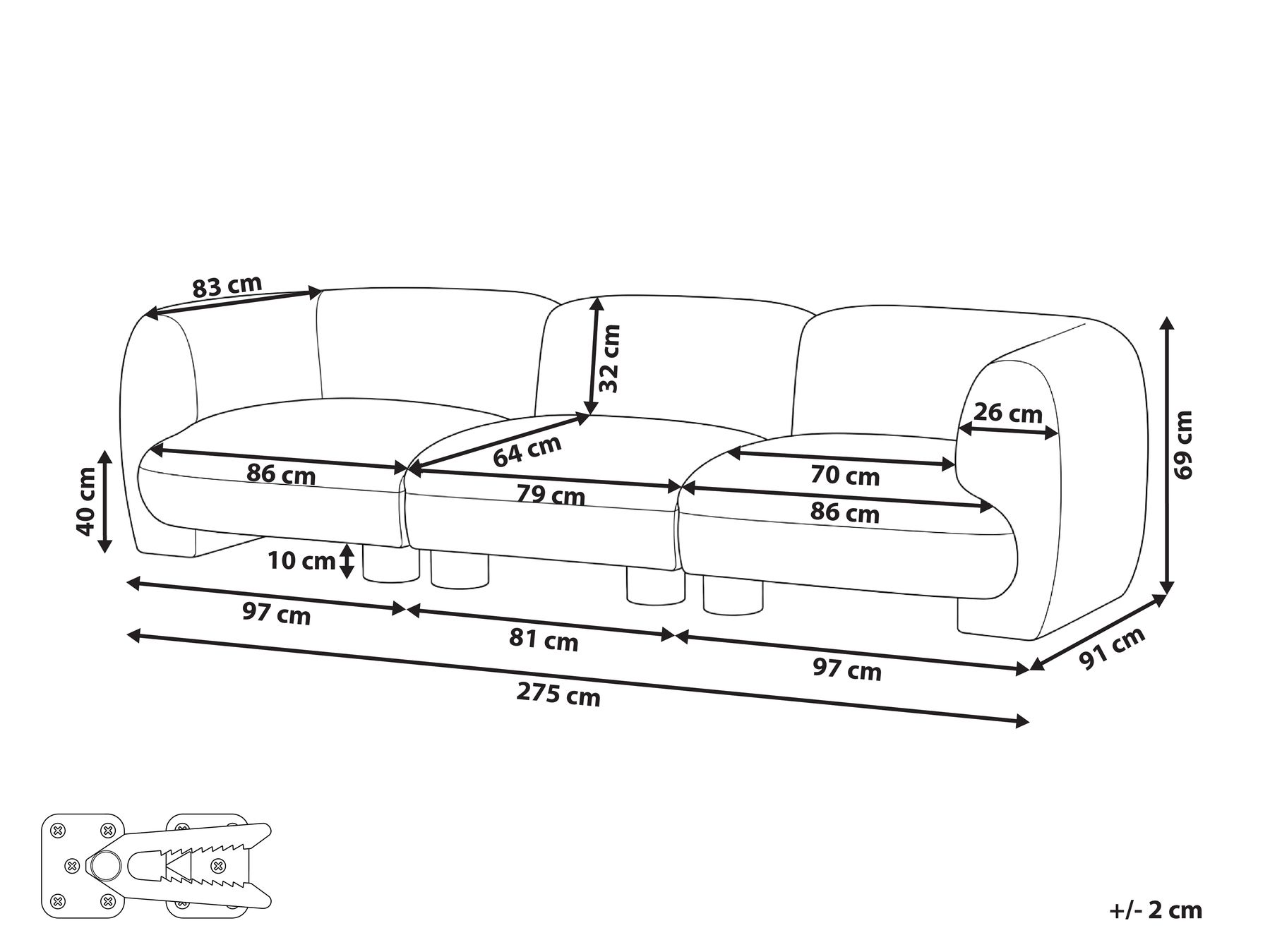 Modular Sofa 3 Seater MJALBI Boucle Brown_1075372