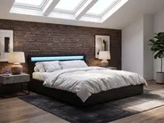 Ottoman Bed with LED ARMELLE Faux Leather Black 160 x 200 cm (EU King Size)_1131149