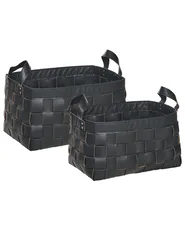 Set of 2 Baskets SIPPAR Faux Leather Black_954356