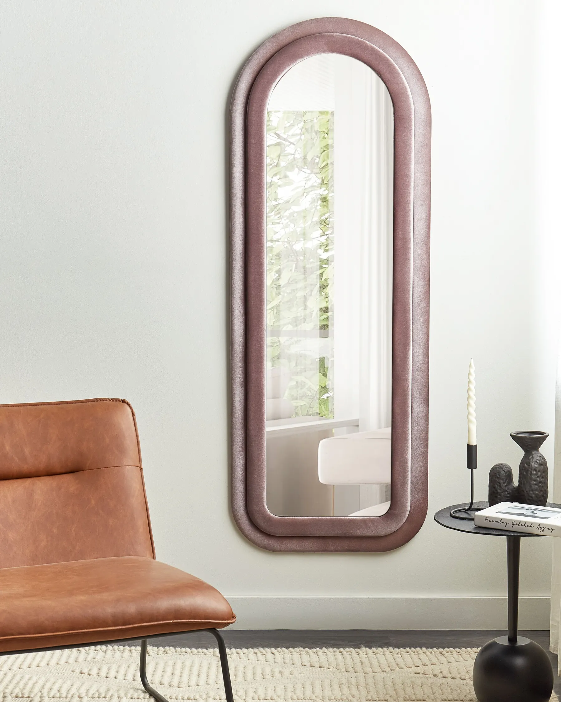 Wandspiegel CULAN 60 cm 160 cm Samtstoff Rosa_903917