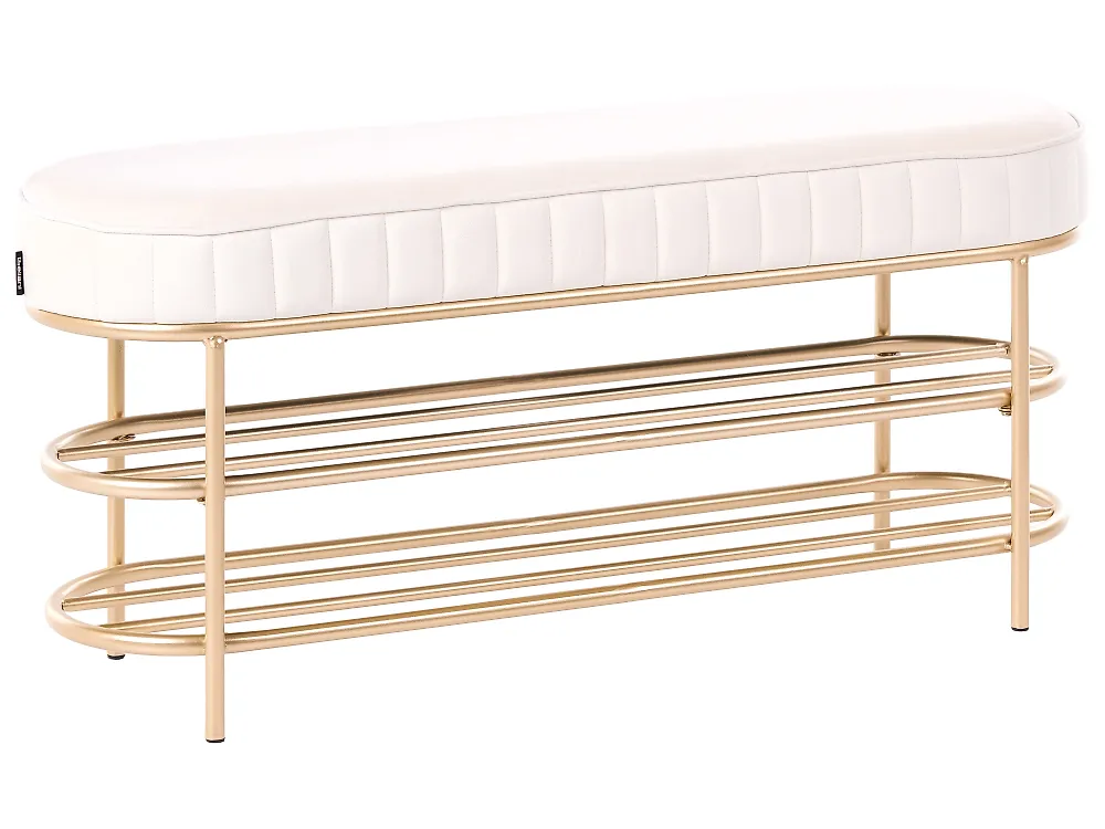 2 Tier Shoe Bench VERGENNES Velvet Beige