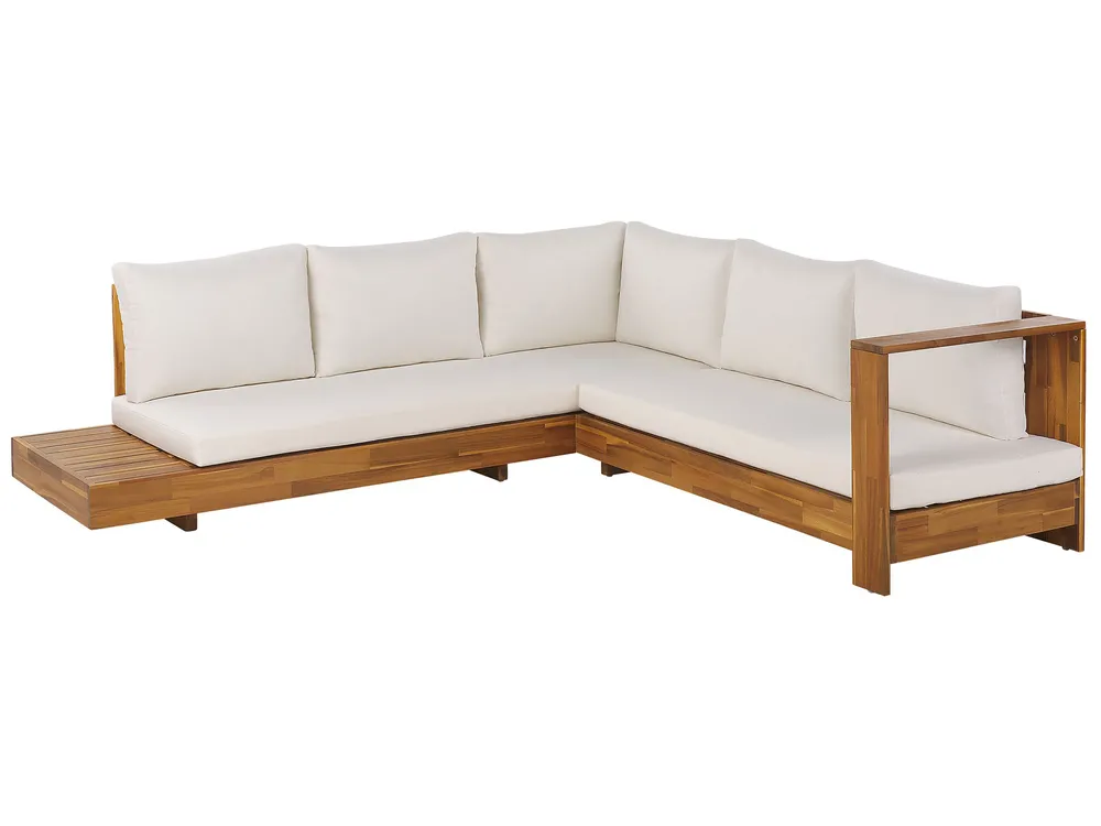 Garten Ecksofa 5-Sitzer MARETTIMO zertifiziertes Akazienholz Cremeweiß linksseitig