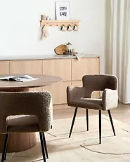 Esszimmerstuhl 2er Set SANILAC Bouclé Braun_1175710