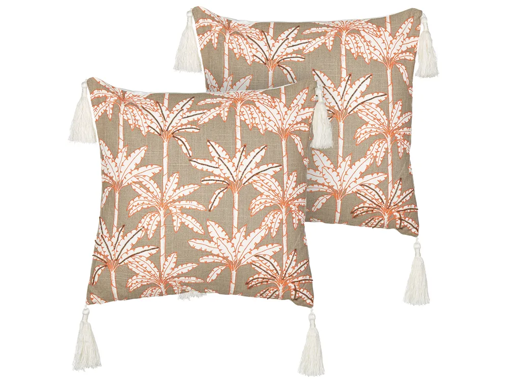 Dekokissen 2er Set MELOBESIA 45 x 45 cm Baumwolle Bunt Pflanzenmuster