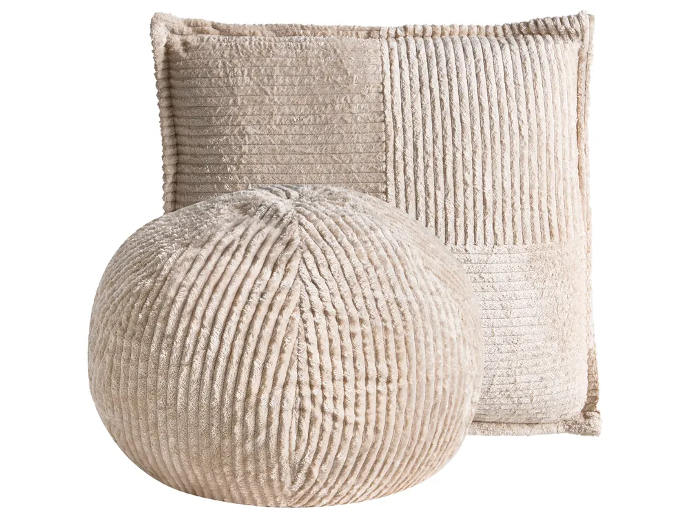 Set of 2 Decorative Cushions MARANTA 30 x 30 cm 45 x 45 cm Corduroy Light Beige Solid_1117469