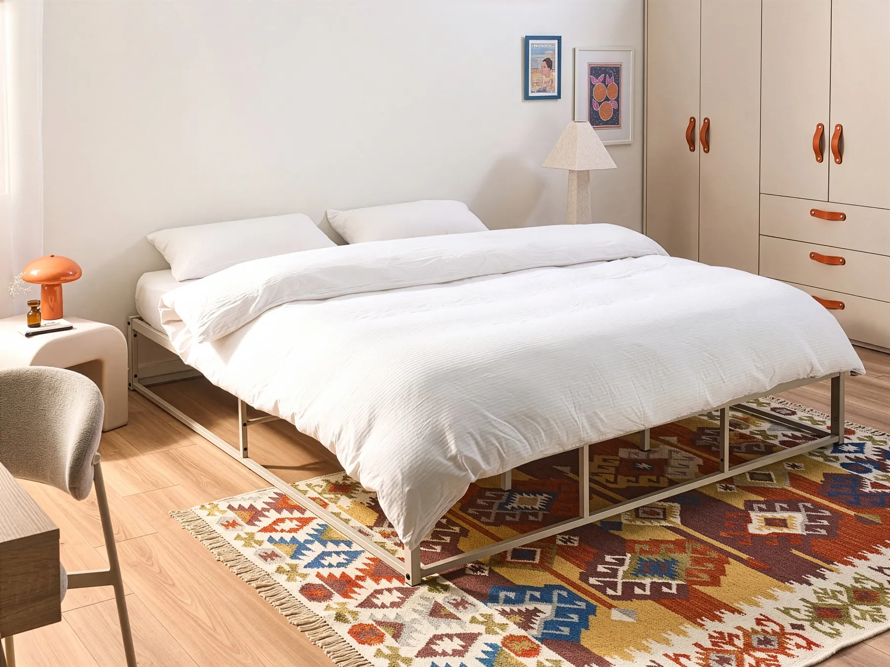 Bett ohne Kopfteil Metall VIRY 180 x 200 cm Hellbeige_1073036