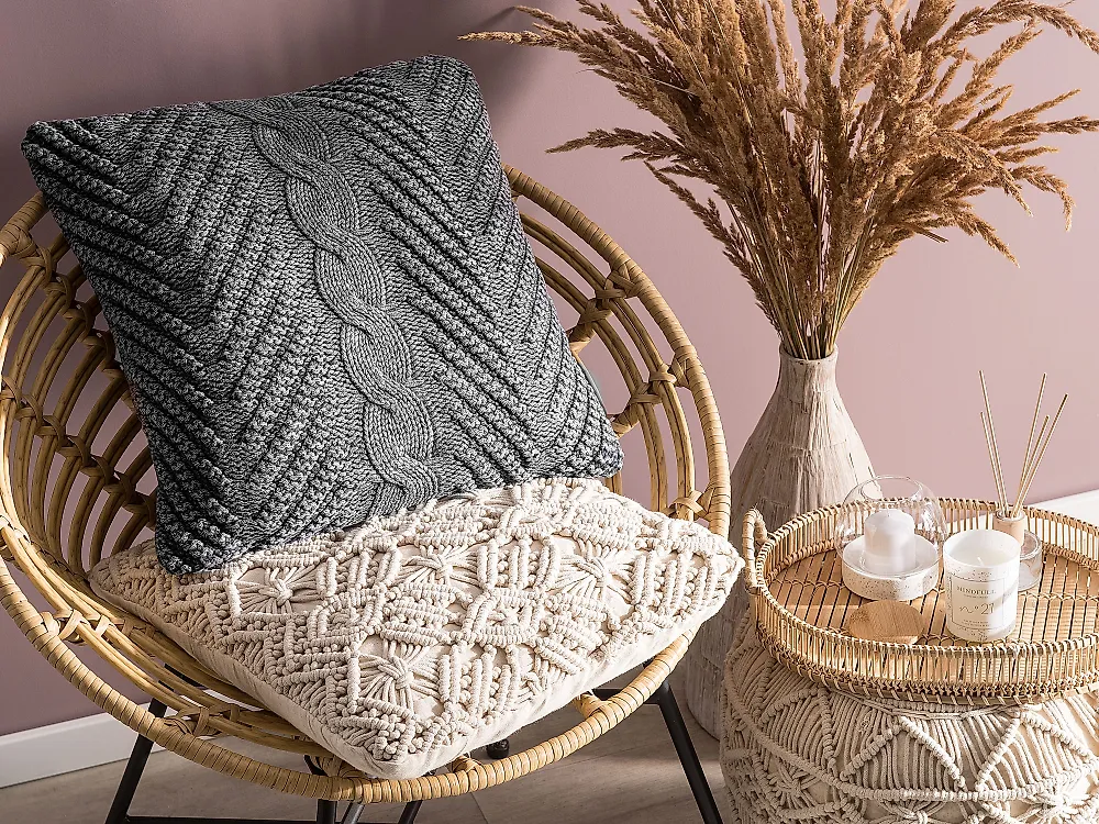 Throw Cushion KONNI 45 x 45 cm Cotton Grey Chevron Pattern_1178383